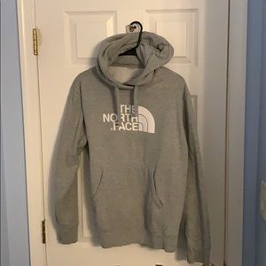 Gray North Face logo hooded sweatshirt
